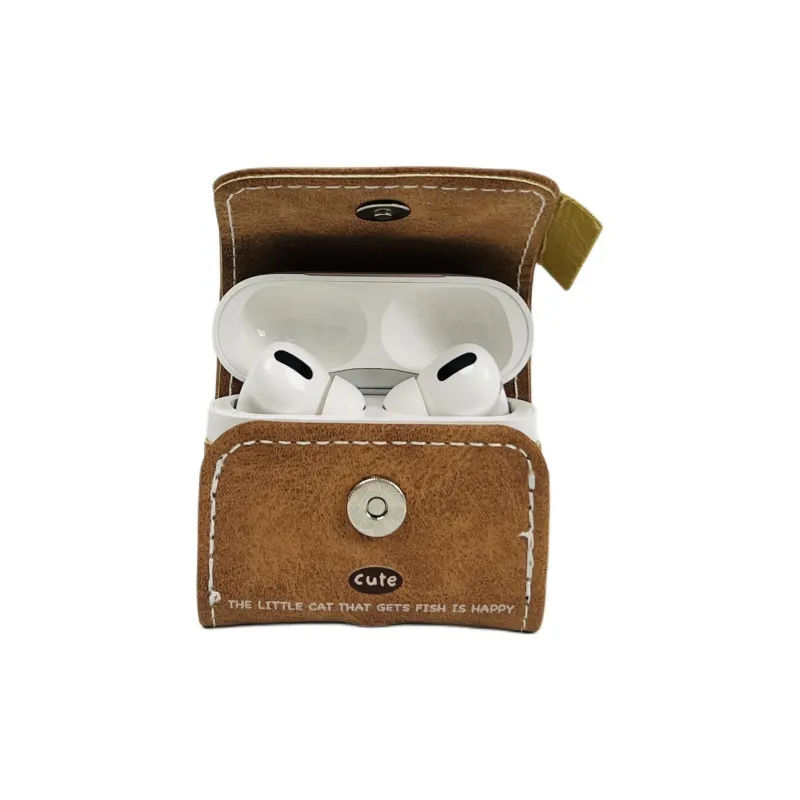 Wei Xin Compatible With Apple AirPods 4/AirPods Pro 2/AirPods 3 Leather Brown Base Cat Lanyard Headphone Cases-7