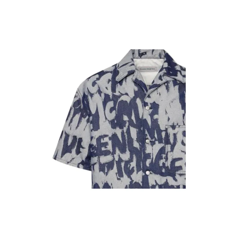 Alexander McQueen Graffiti Printed Hawaiian Denim Shirt-4