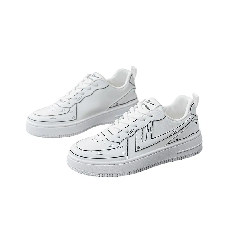 Warrior Coverage Impact Resistance Wear Resistant Low Top Skateboard Shoes Women's White Black Lines-1