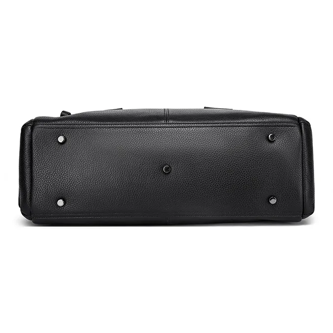 FAIRWHALE Top Grain Cow Leather Travel Bag Men's Black-4