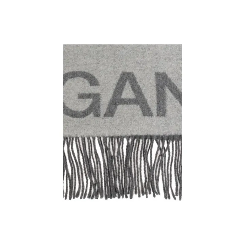 GANNI Logo-Printed Fringed Scarf-1