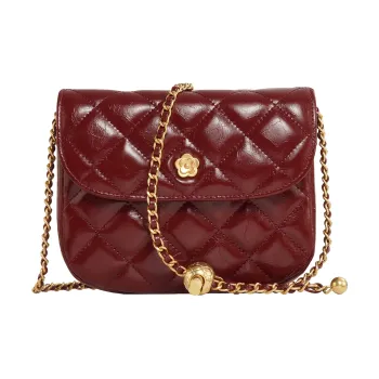 Miao Di Textured Waxed Cow Leather Shoulder Bag Crossbody Bag Small Size Women's Rose Burgundy