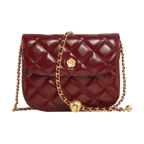 Miao Di Textured Waxed Cow Leather Shoulder Bag Crossbody Bag Small Size Women's Rose Burgundy