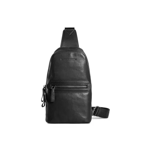 Sharkborough Top Grain Cow Leather Shoulder Bag Crossbody Bag Sling Bags Medium Size Men's Black