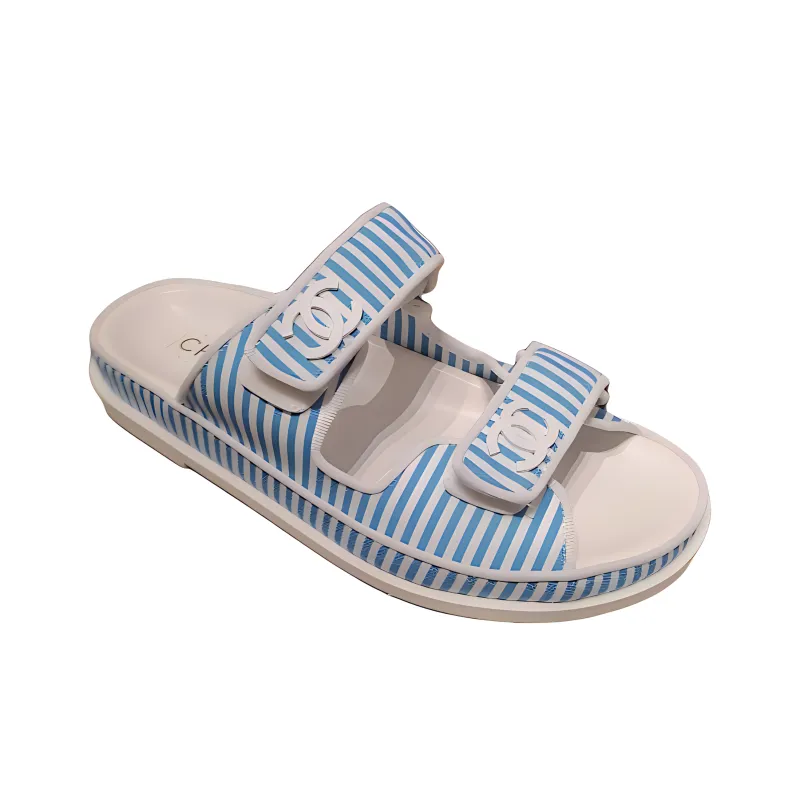CHANEL Slip-Resistant Slide Slippers Women's Blue White-2