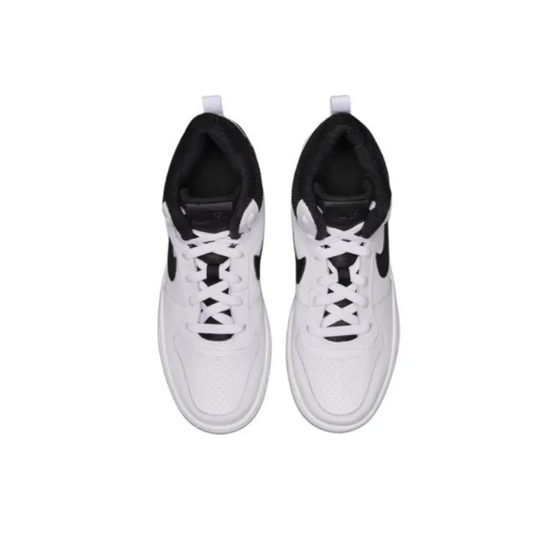 Nike Court Borough Abrasion Resistant Shock Absorbers Mid Top Kids' Skateboarding Shoes White Black Teenagers-3