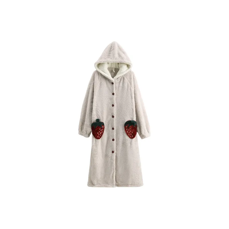 White Ran Pajama Robe Women's Apricot-0