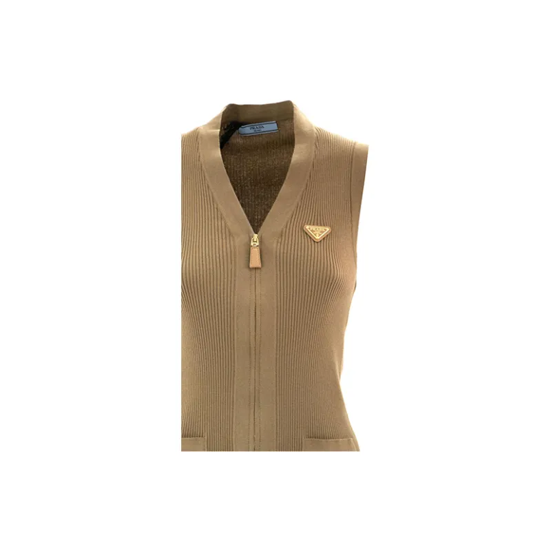 PRADA V Neck Zip Up Knit Vest-3