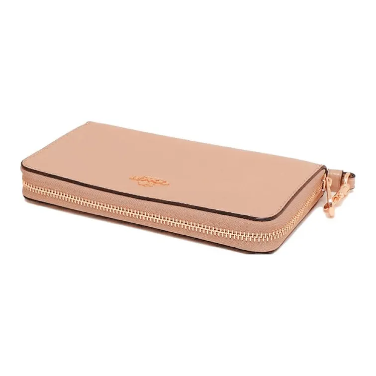COACH Zip Around Leather Wallet Women's Light Brown-2