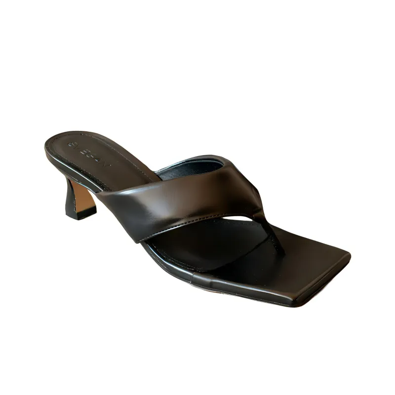 ALOHAS Abrasion-Resistant Slip-Resistant Flip Flops 6.5cm Women's Black-2