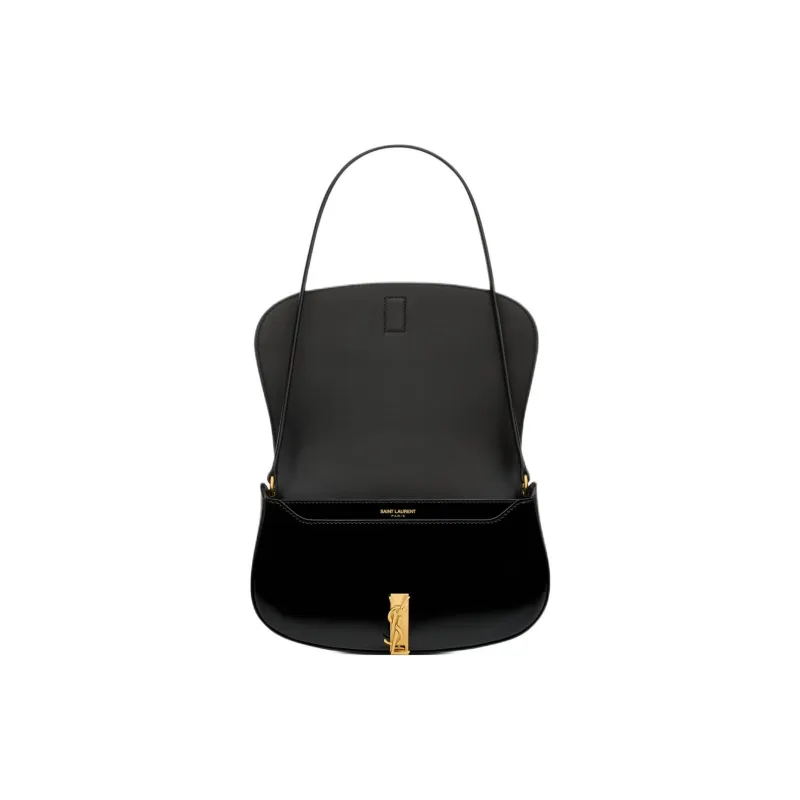 SAINT LAURENT Patent Leather Handbag Shoulder Bag Mini Women's Black-4