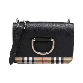 Burberry Vintage Plaid Patchwork Leather Hoop Bag Shoulder Bag Crossbody Bag Mini Women's Black