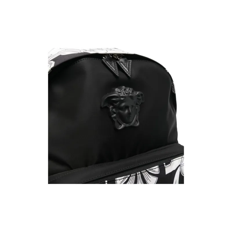 VERSACE Cow Leather Backpack Men's Black & White-3