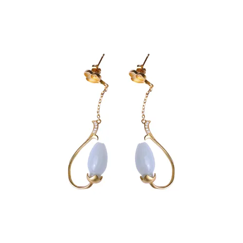 YUSHE Hetian Jade Earrings White Jade Women's