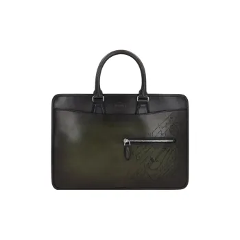 BERLUTI Cow Leather One Shoulder Crossbody Portable Briefcases Mini Men's Black Green