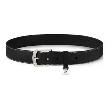 LOUIS VUITTON Brass Leather Belts Men's Black Width 3.cm