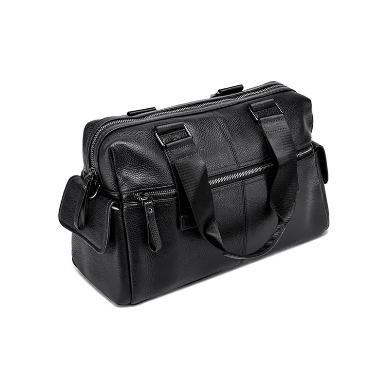 FAIRWHALE Top Grain Cow Leather Travel Bag Men's Black-5