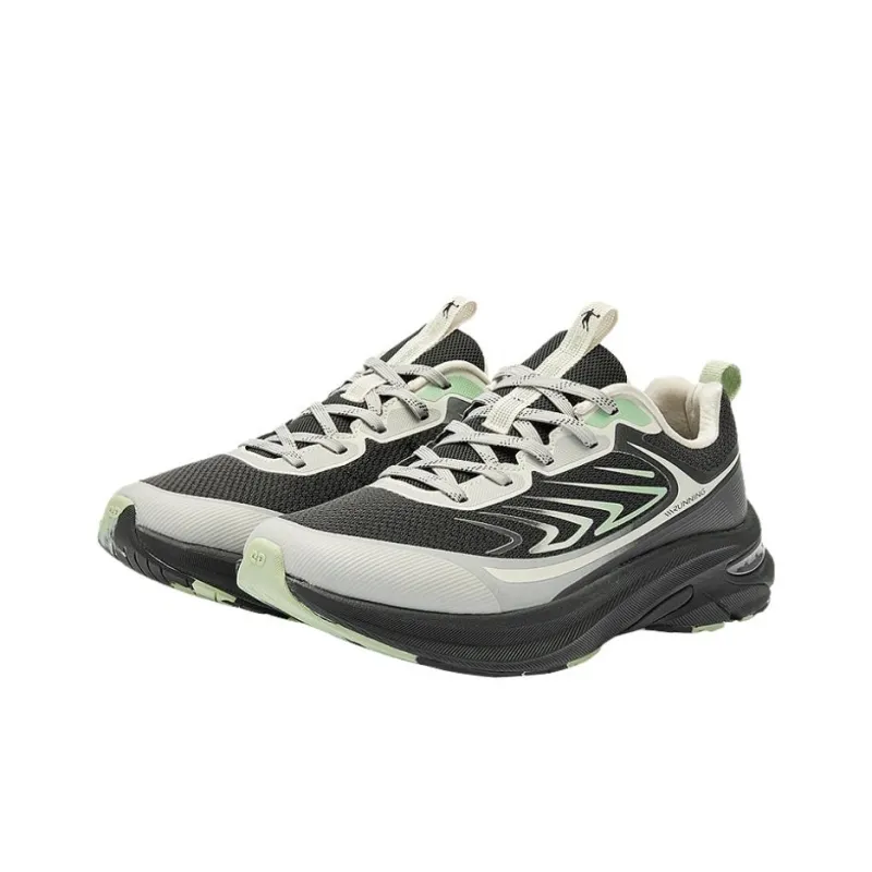 QIAODAN Anti Slip Wear Resistant Low Top Casual Running Shoes Women's Gray Black Green-1