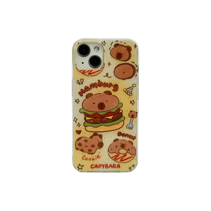 Sopi Acrylic Material Hamburg Capybara Stand Phone Cases Compatible With IPhone 16/15 Pro Max/Apple 13/14 Pro Max/12-2