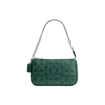 COACH Litchi Grain Leather One Shoulder Handbag Small Size Women's Emerald Green