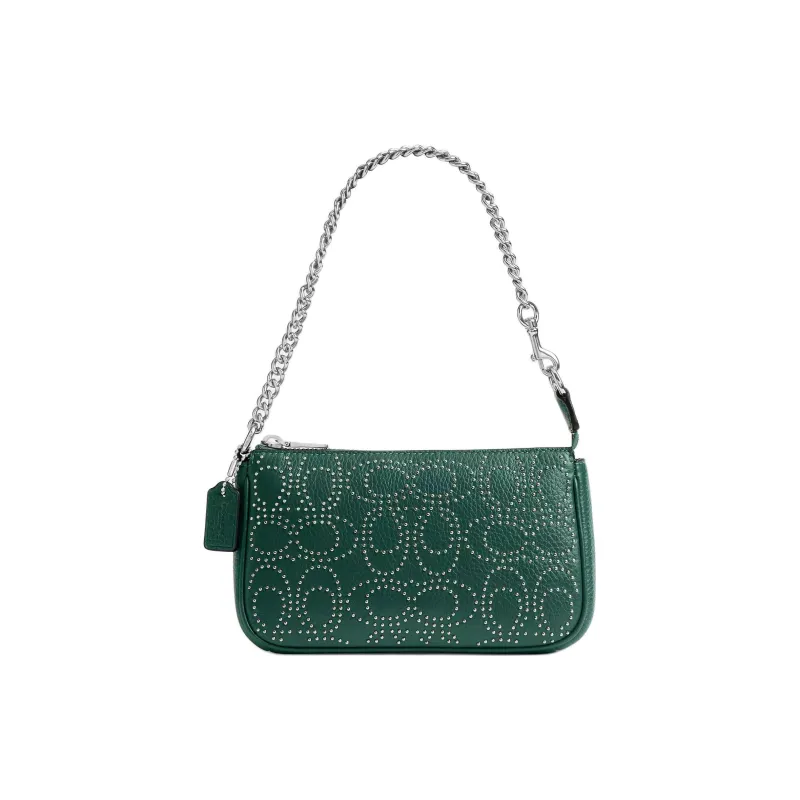 COACH Litchi Grain Leather One Shoulder Handbag Small Size Women's Emerald Green-0