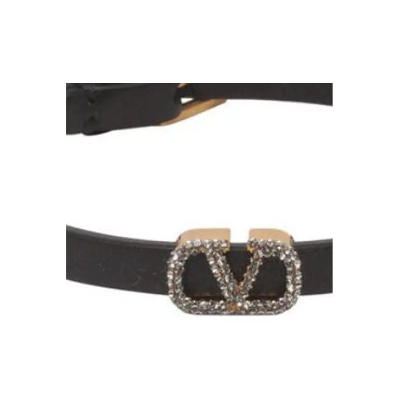 Valentino Brass Zinc Alloy Crystal Calfskin Bracelets Kids' Black-2