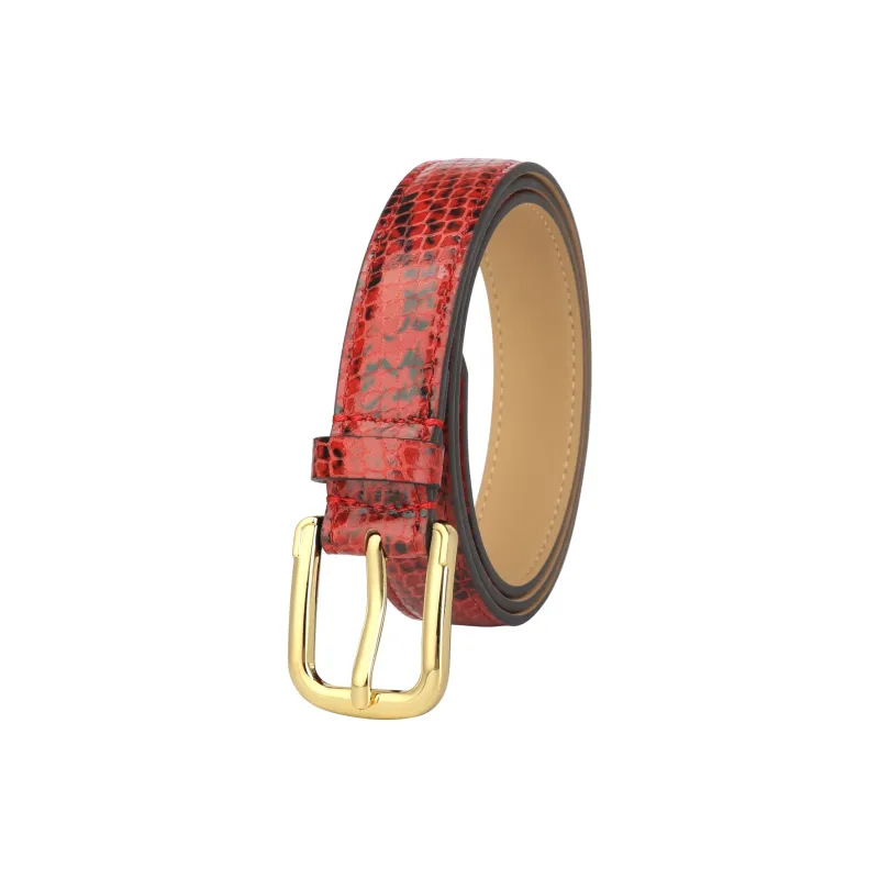 CATELLES Top Grain Cow Leather Leather Belts Women's Black/Red 2.4cm-5