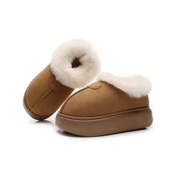 Golofi Closed Toe Cotton Slippers Fall And Winter Home Warm Velvet Platform Home Slippers