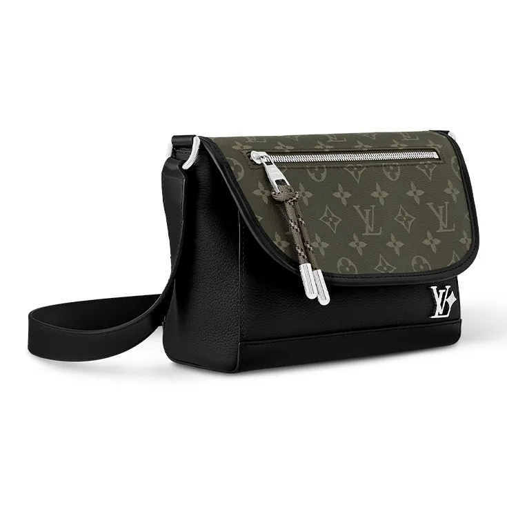 LOUIS VUITTON Pulse Cow Leather With Coated Canvas Messenger Bag, Shoulder Bag, Crossbody Bag Men's Khaki & Black-1