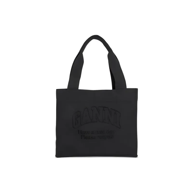 GANNI Logo Embroidered Large Tote Bag-0