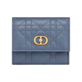 DIOR Wicker Lambskin Wallet Regular Women's Denim Blue