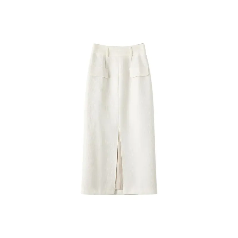 Late White Casual Long Skirts Women's Ecru-3