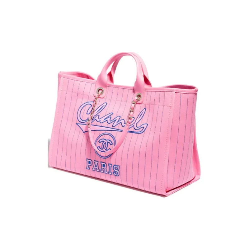 CHANEL Cotton With Calfskin Tote Bag, Shopping Bag, Handbag Extra Large Women's Pink & Blue-1