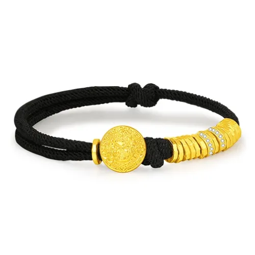 MCLON Nugget Gold Black Cord Adjustable Style # Good Luck Solid Gold Priced In Gram Gold Bracelet Women's
