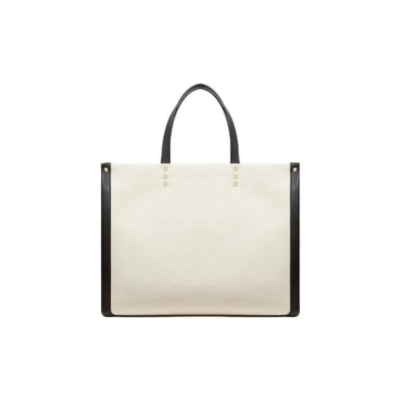 Valentino Canvas Tote Bag Shopping Bag Canvas Bag Handbags Small Size Women's Beige-2