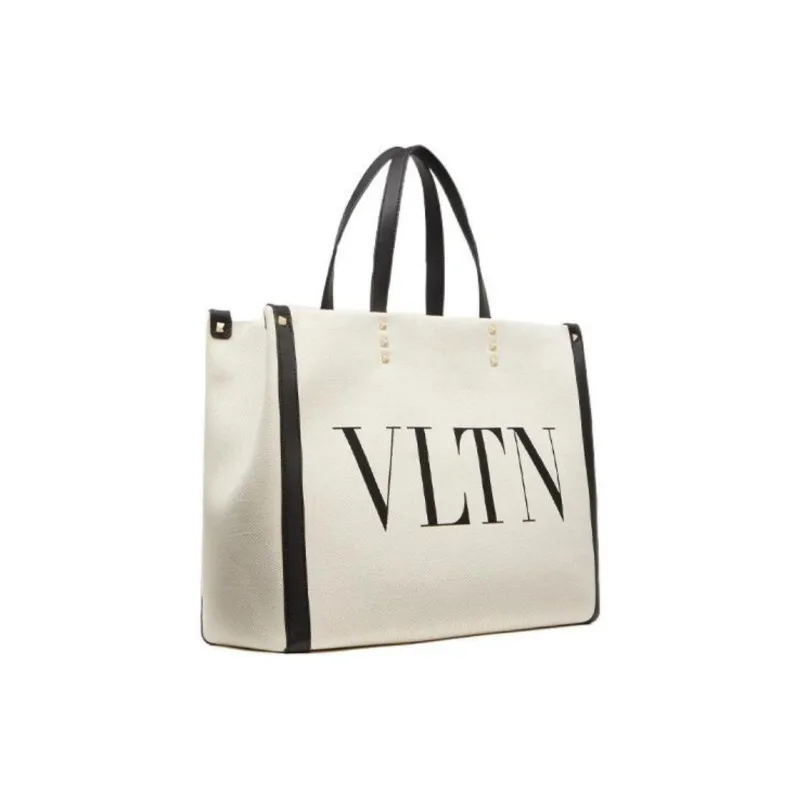 Valentino Canvas Tote Bag Shopping Bag Canvas Bag Handbags Small Size Women's Beige-1