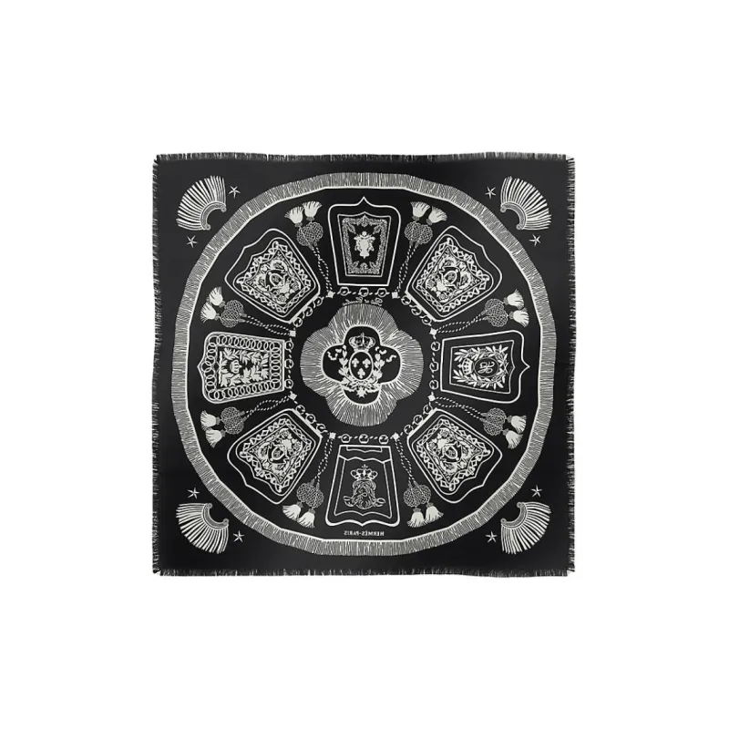 HERMES Silk Silk Scarves Unisex Black/White-2