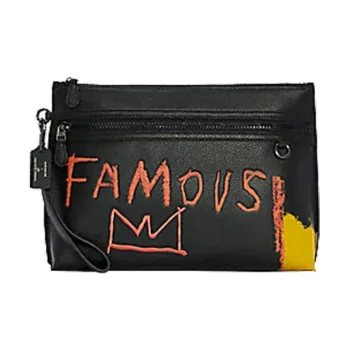 COACH Basquiat Collaboration Pouch Leather Wrist Clutch Tubas Men's Black