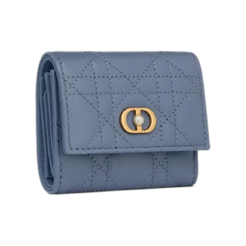 DIOR Wicker Lambskin Wallet Regular Women's Denim Blue-1