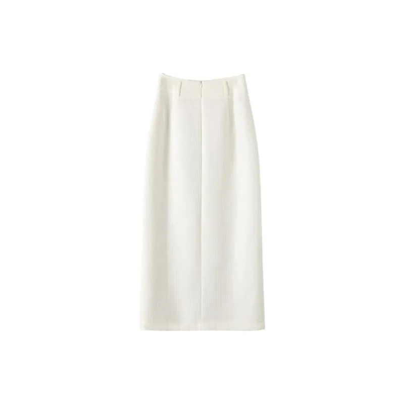 Late White Casual Long Skirts Women's Ecru-2