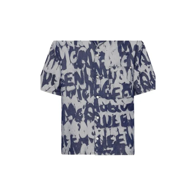 Alexander McQueen Graffiti Printed Hawaiian Denim Shirt-3