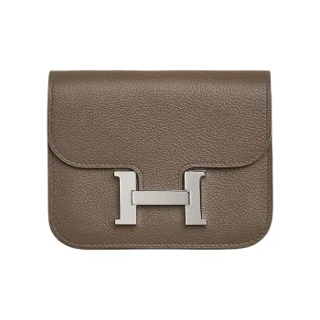 HERMES Constance Slim Evercolor Calfskin Wallet Women's Bark & Elephant Gray