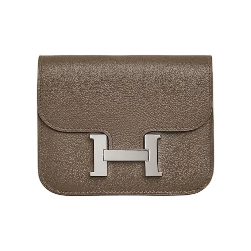 HERMES Constance Slim Evercolor Calfskin Wallet Women's Bark & Elephant Gray