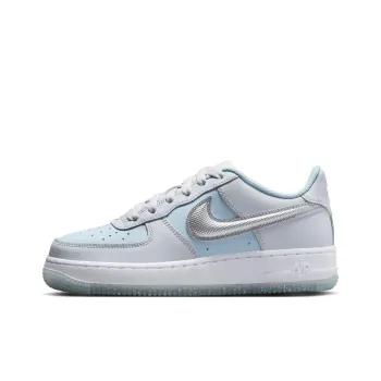 Nike Air Force 1 Slip Resistant Shock Absorbers Low Top Kids' Skateboarding Shoes Silver Blue Teenagers