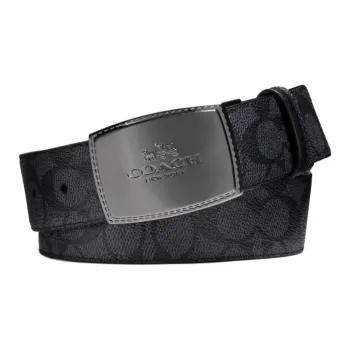 COACH Coated Canvas, Genuine Leather Belts Men's Black 3.8CM