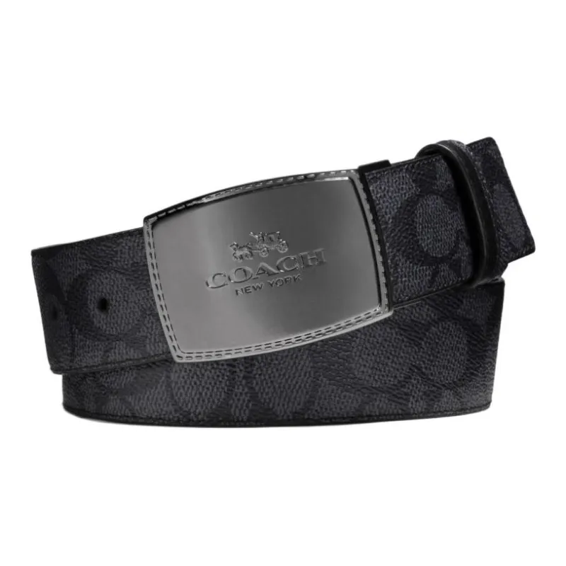 COACH Coated Canvas, Genuine Leather Belts Men's Black 3.8CM-0