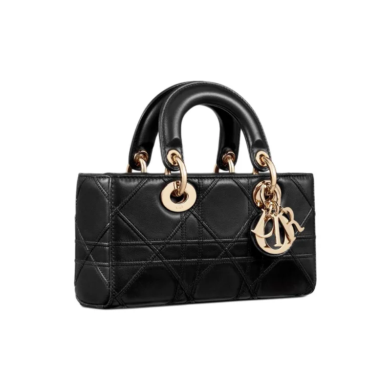 DIOR Lady D Joy Extra Large Wicker Pattern Sheepskin Shoulder Bag, Crossbody Bag, Handbag Small Size Women's Black-2