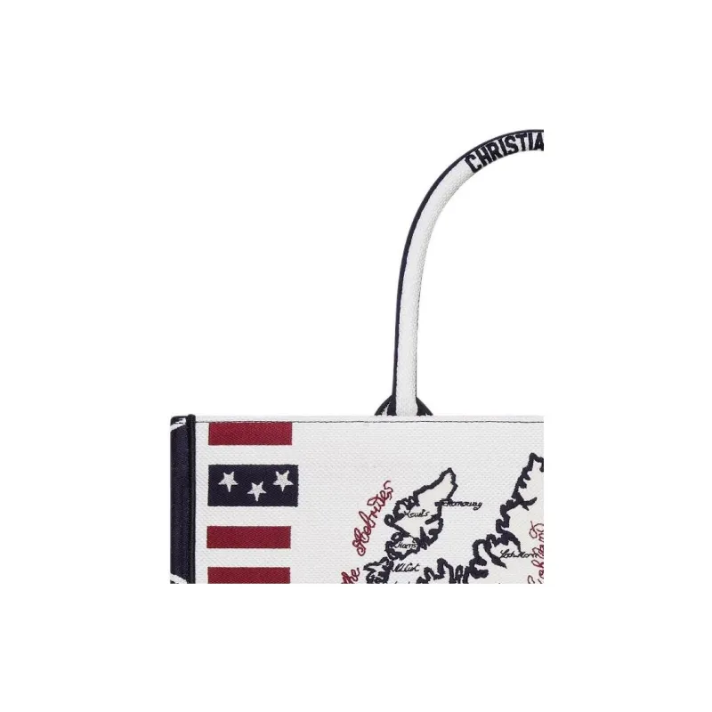DIOR Cotton Tote Bag Shopping Bag Handbag Large Size Women's White & Red-4