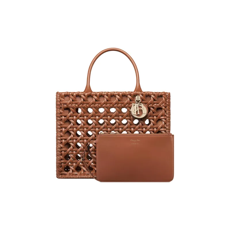 DIOR Calfskin Tote Bag Shopping Bag Handbag Medium Size Women's Brown-0