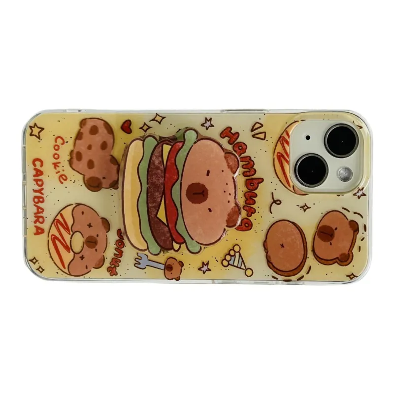 Sopi Acrylic Material Hamburg Capybara Stand Phone Cases Compatible With IPhone 16/15 Pro Max/Apple 13/14 Pro Max/12-1